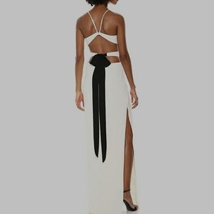 Halston Heritage High Neck Tie Back Evening Gown